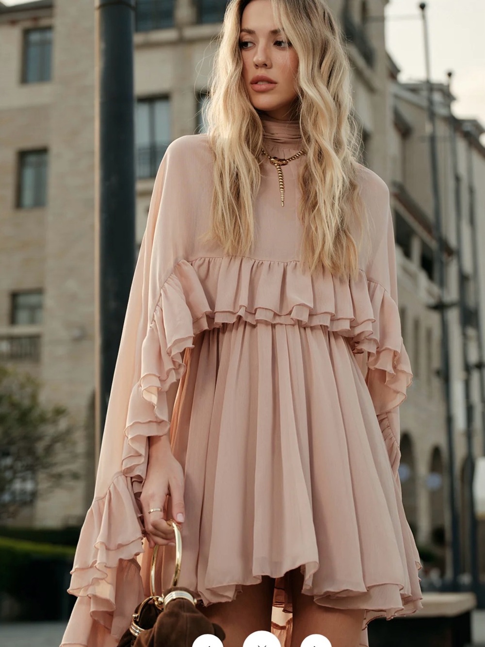 Commense Semi-Sheer Chiffon Ruffle Dress with Outer Cape - Black - XL - Picture 7 of 10